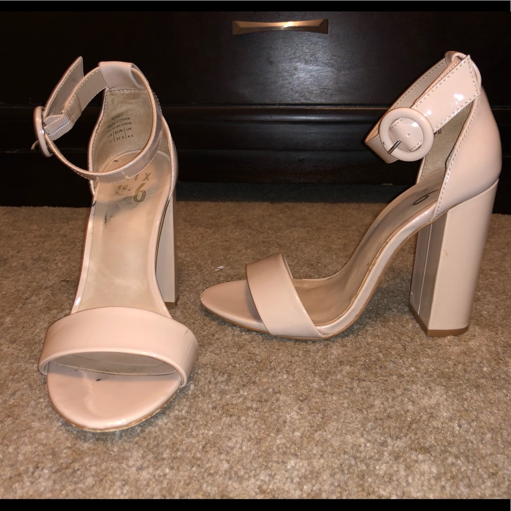 Nude patent leather heels